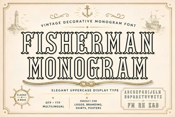 Fisherman Monogram: A Vintage Display Font for Bold Branding